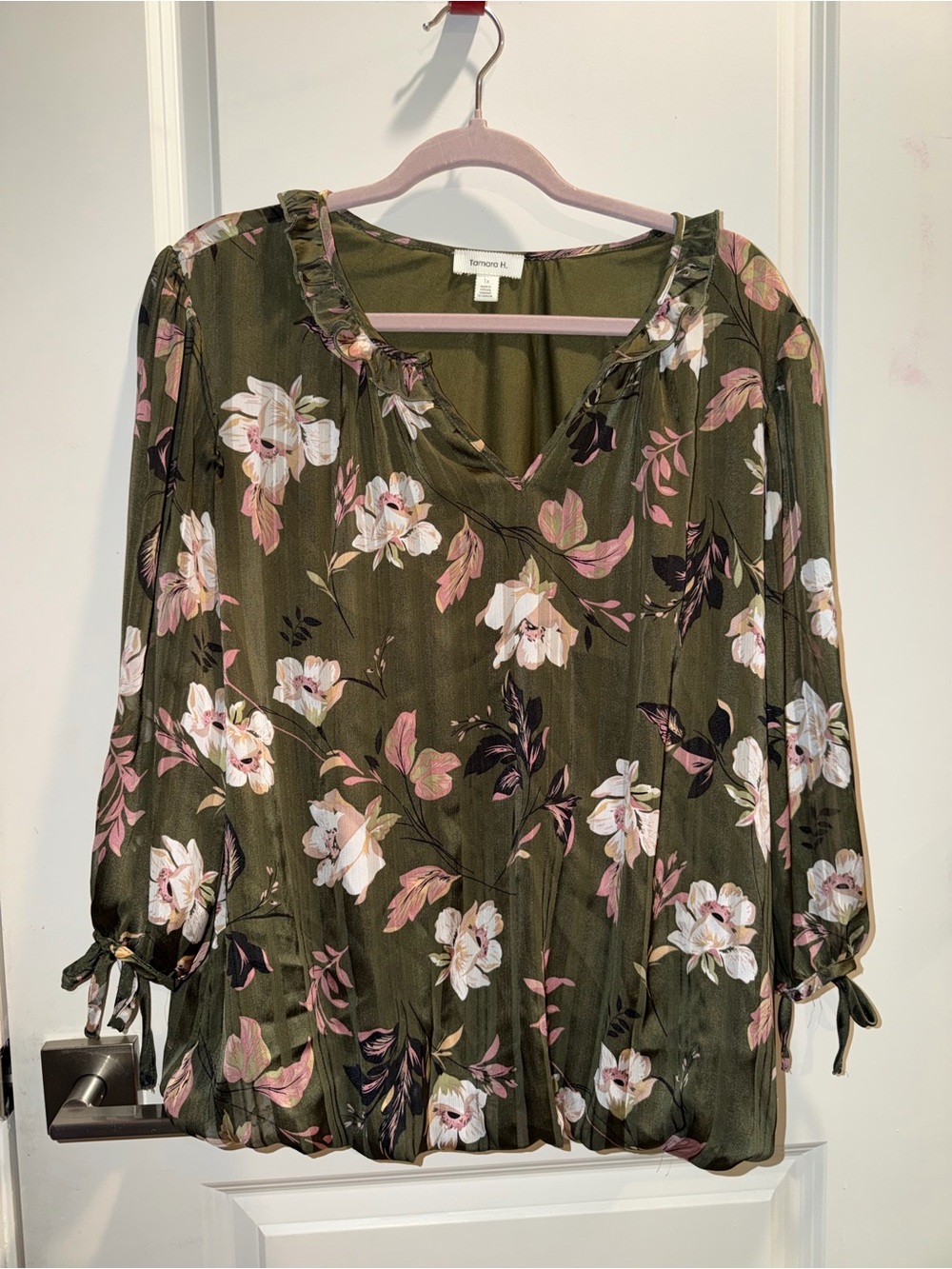 Sorrento Olive Floral V-Neck Ruffle Blouse